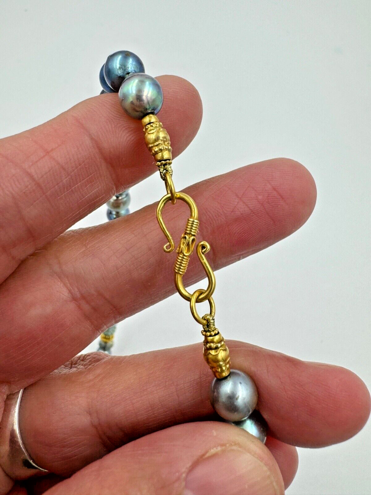 21k gold blue Pearl Strand Necklace with Gold Quartz Spacers