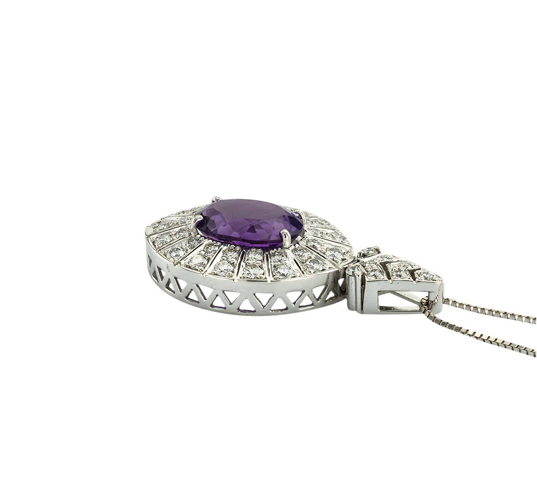 Amethyst Diamond White Gold Pendant Necklace