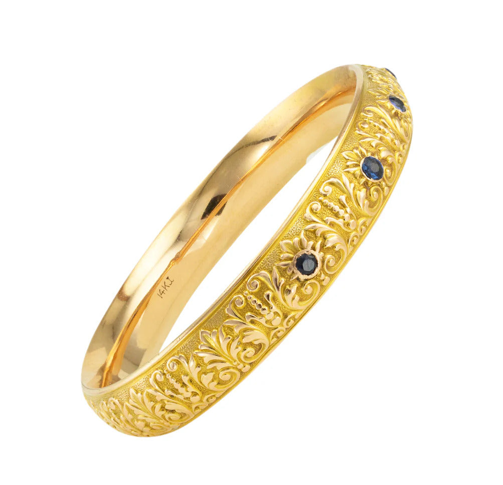 Krementz Sapphire Yellow Gold Antique Slip-On Bangle Bracelet