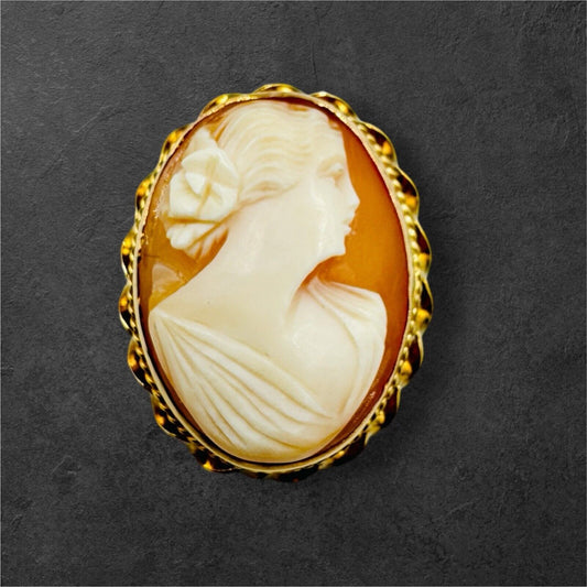 10k Yellow Gold Cameo Pin Brooch 1940's