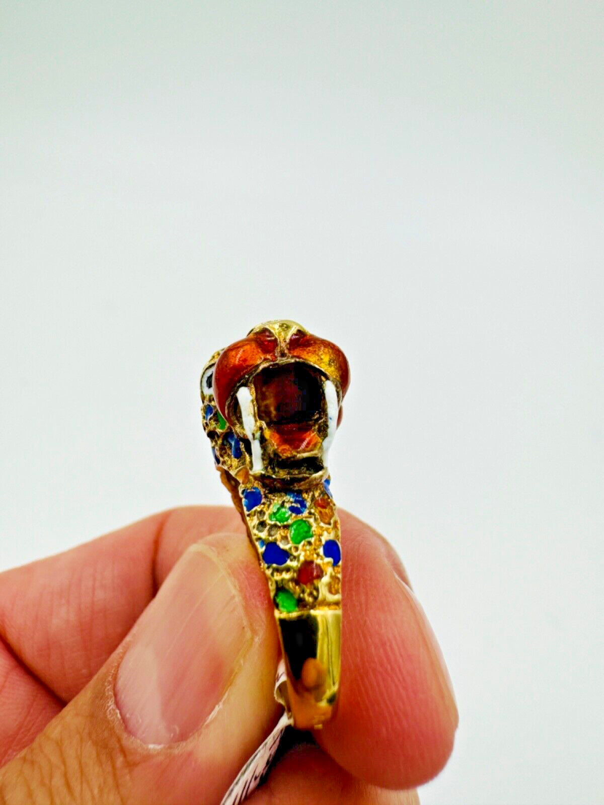 Estate 14k Yellow Gold  Leopard Ring Multi Color Enamel