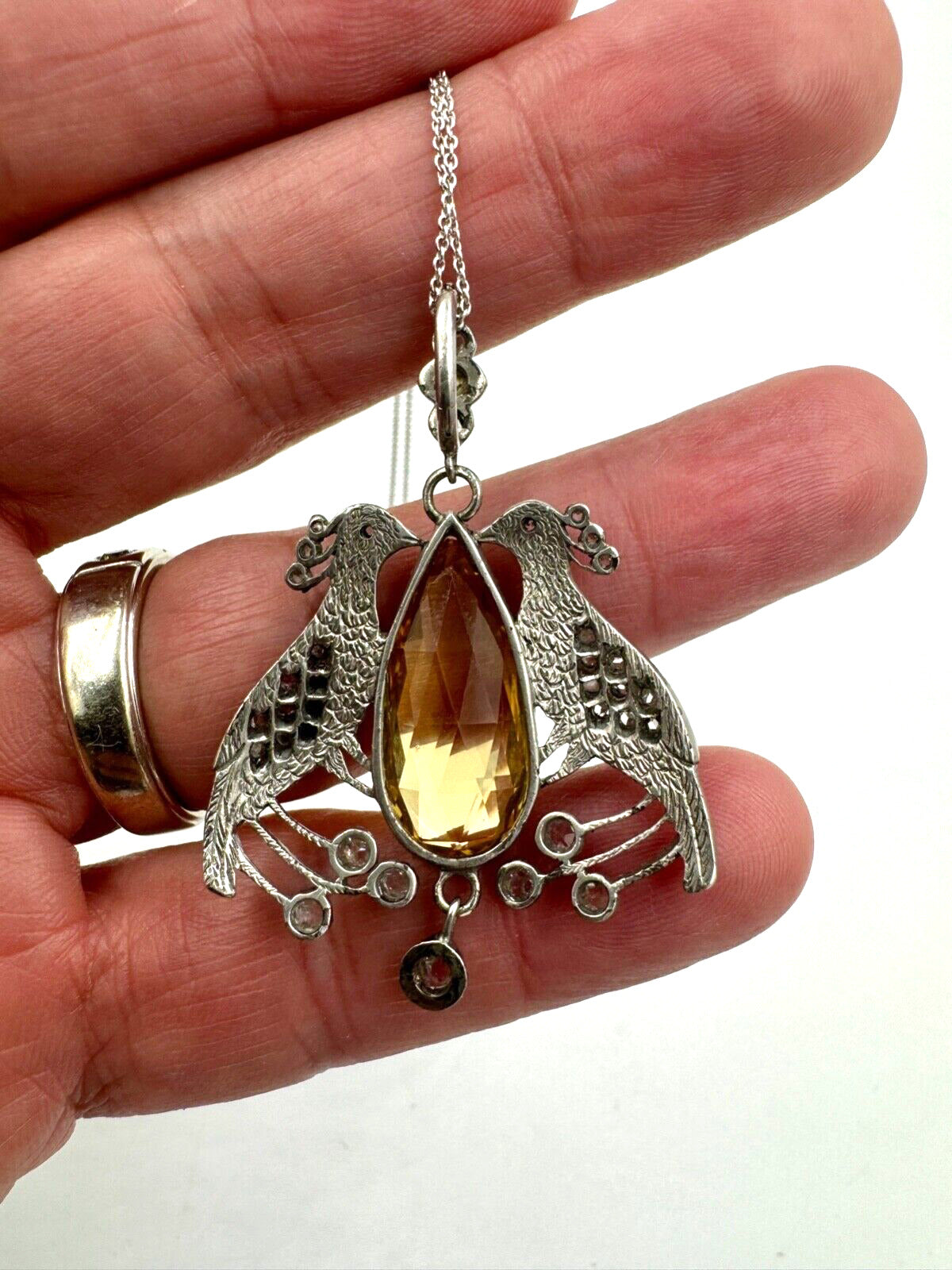 Victorian Peacock Citrine Rose Cut Diamond Pendant