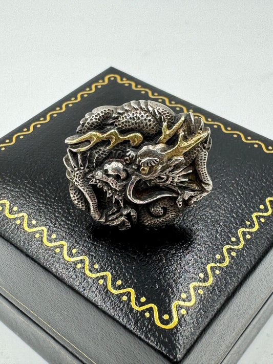 Antique Chinese Dragon Silver Mixed metals  Ring