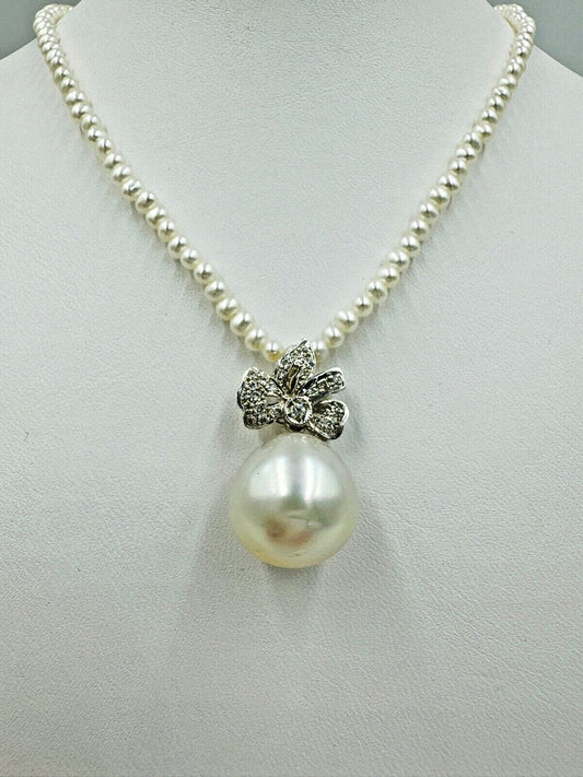 South Sea Pearl drop Pendant  Strand Choker Necklace 16"