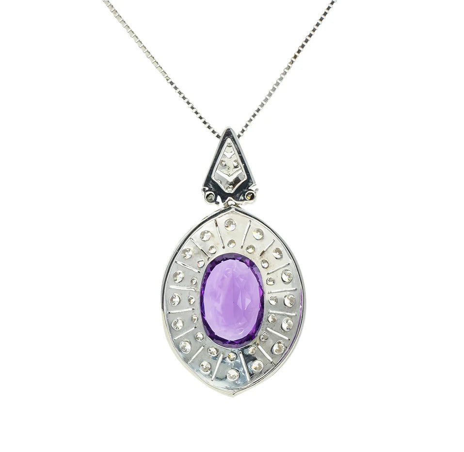 Amethyst Diamond White Gold Pendant Necklace