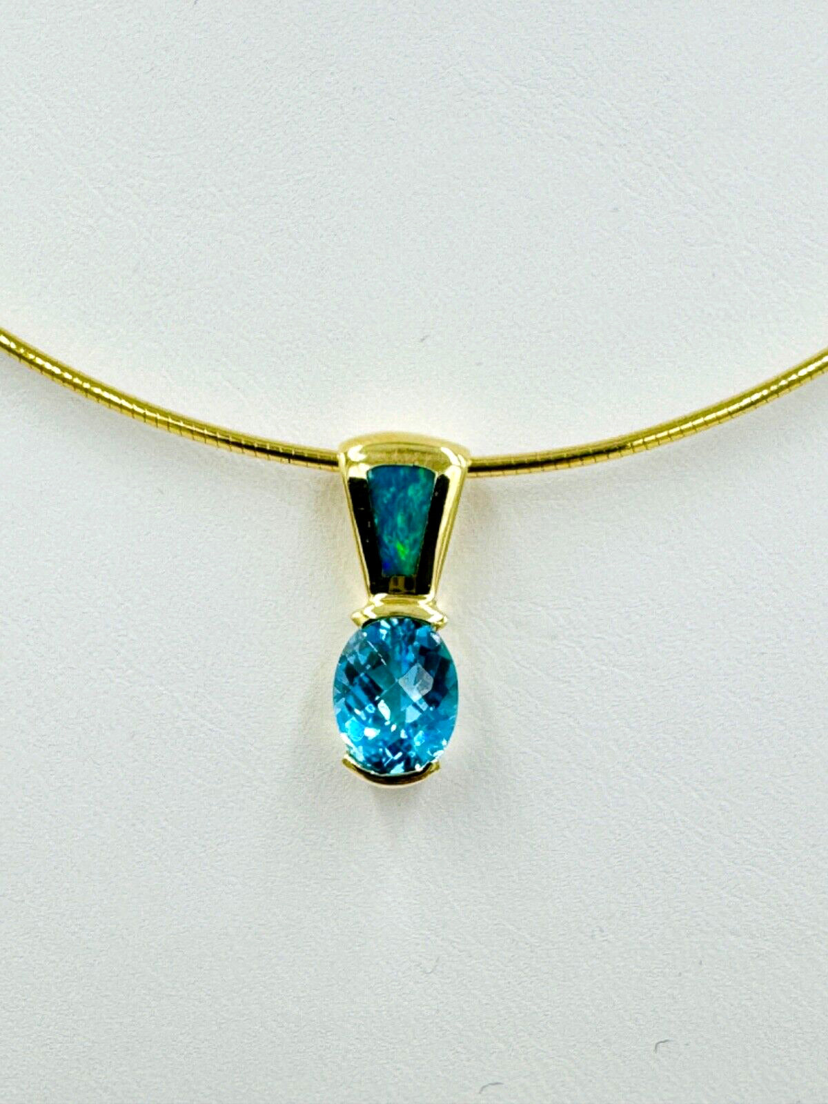 14k yellow Gold Opal and Blue Topaz  Pendant Necklace