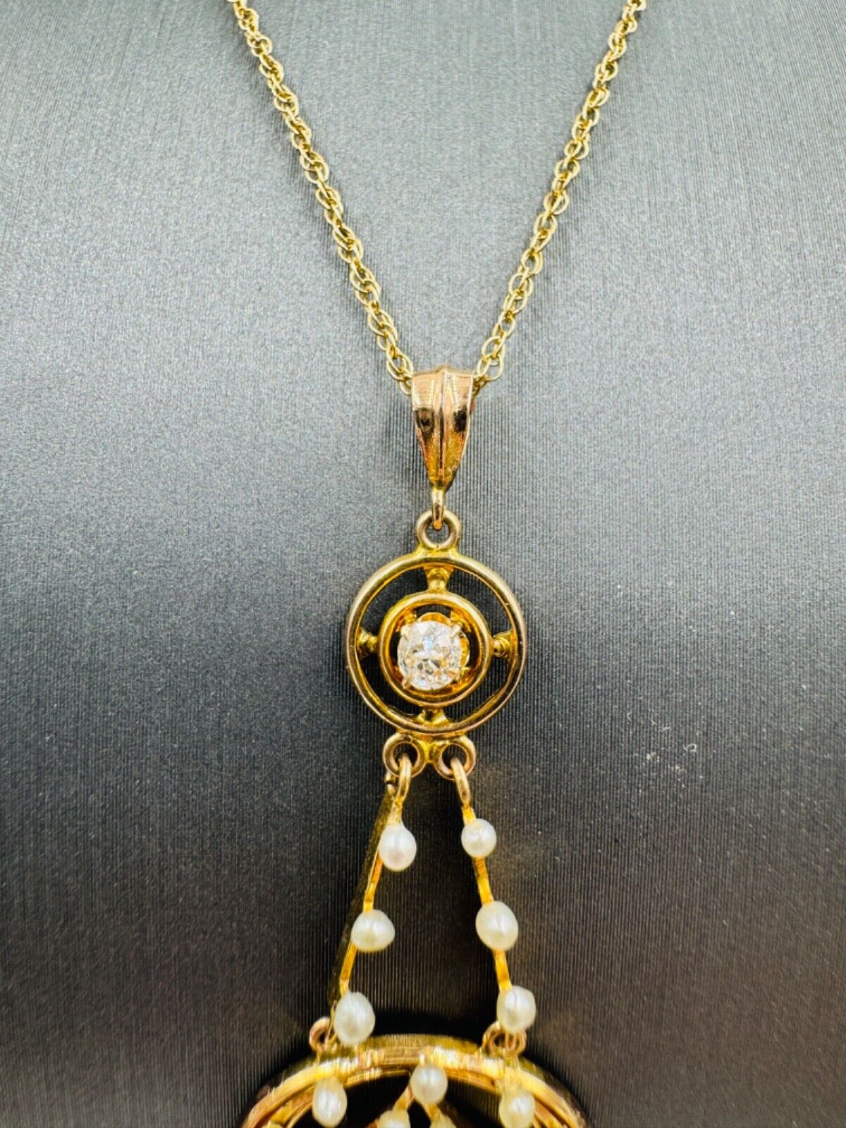 Antique Art Nouveau 10k Gold Sapphire and Pearl LAVALIER Dangle Pendant Necklace