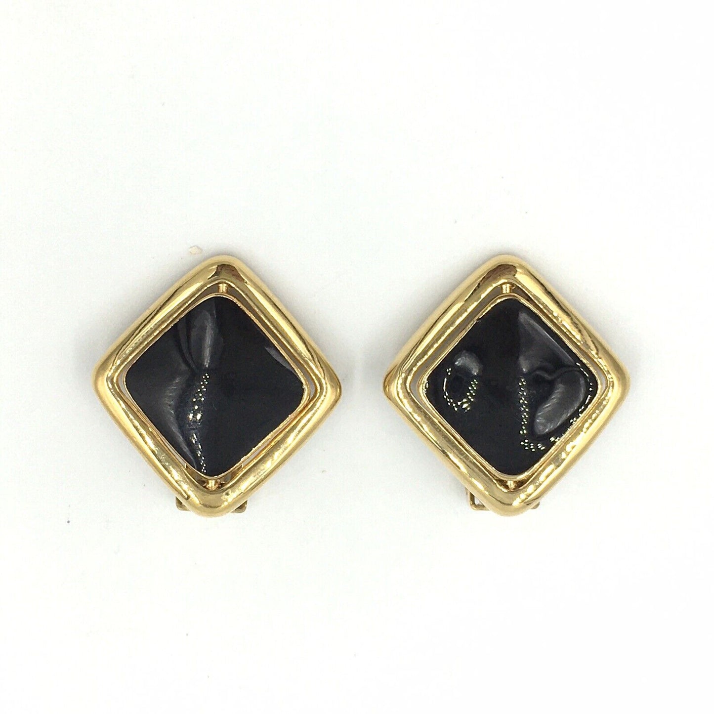 Vintage KJL Kenneth Jay Lane Reversible Black Blue Gold Tone Clip On Earrings