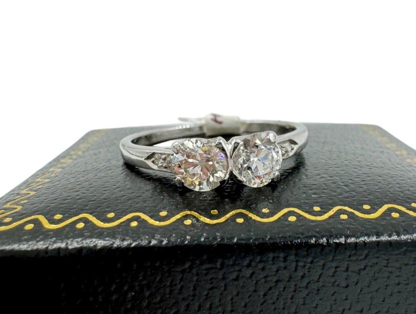 Art Deco Toi et Moi  Platinum Old European Diamond Ring wedding engagement