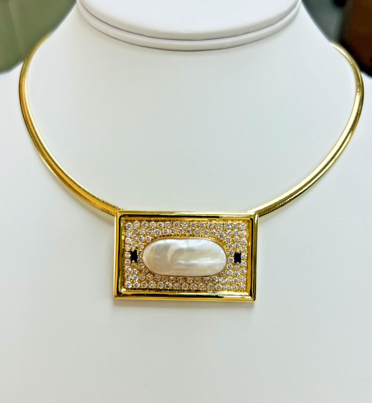 Biwa Pearl Diamond Yellow Gold Pendant Necklace