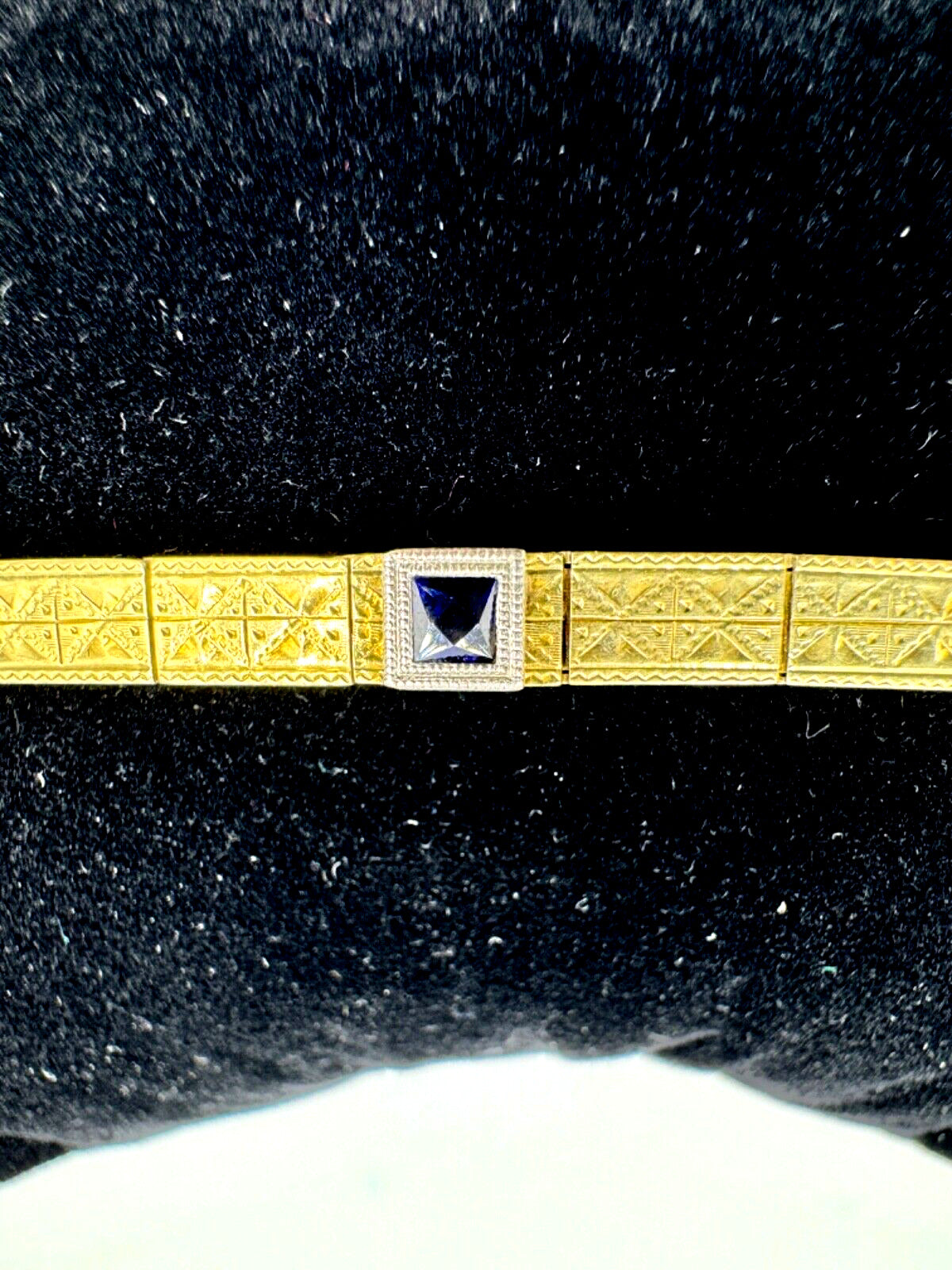 Authentic Art Deco 14k Yellow Gold Filigree Bracelet French Cut Sapphires