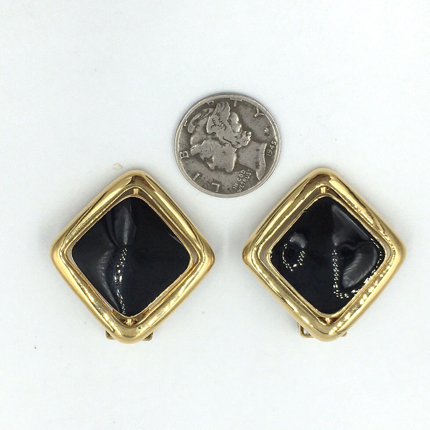 Vintage KJL Kenneth Jay Lane Reversible Black Blue Gold Tone Clip On Earrings