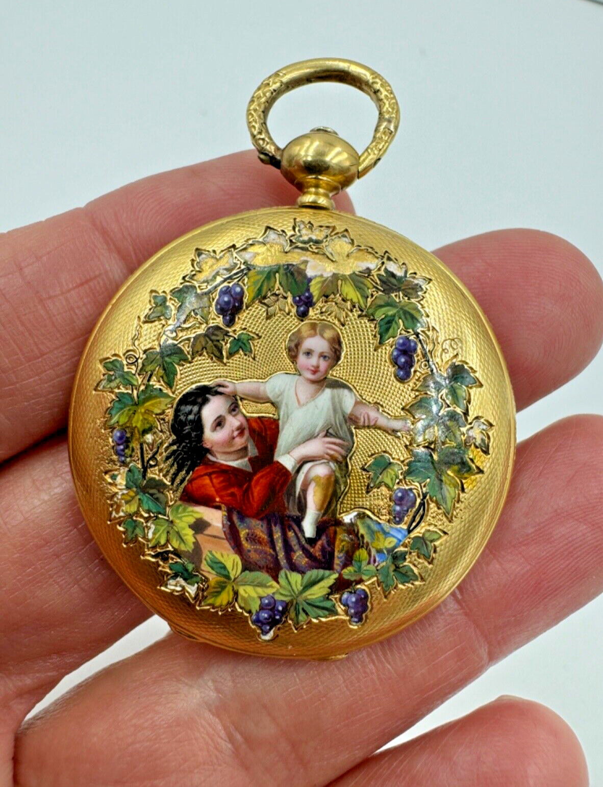 Antique 18k Gold Enamel Full Hunter Pocket Watch by Jules Delay with Key