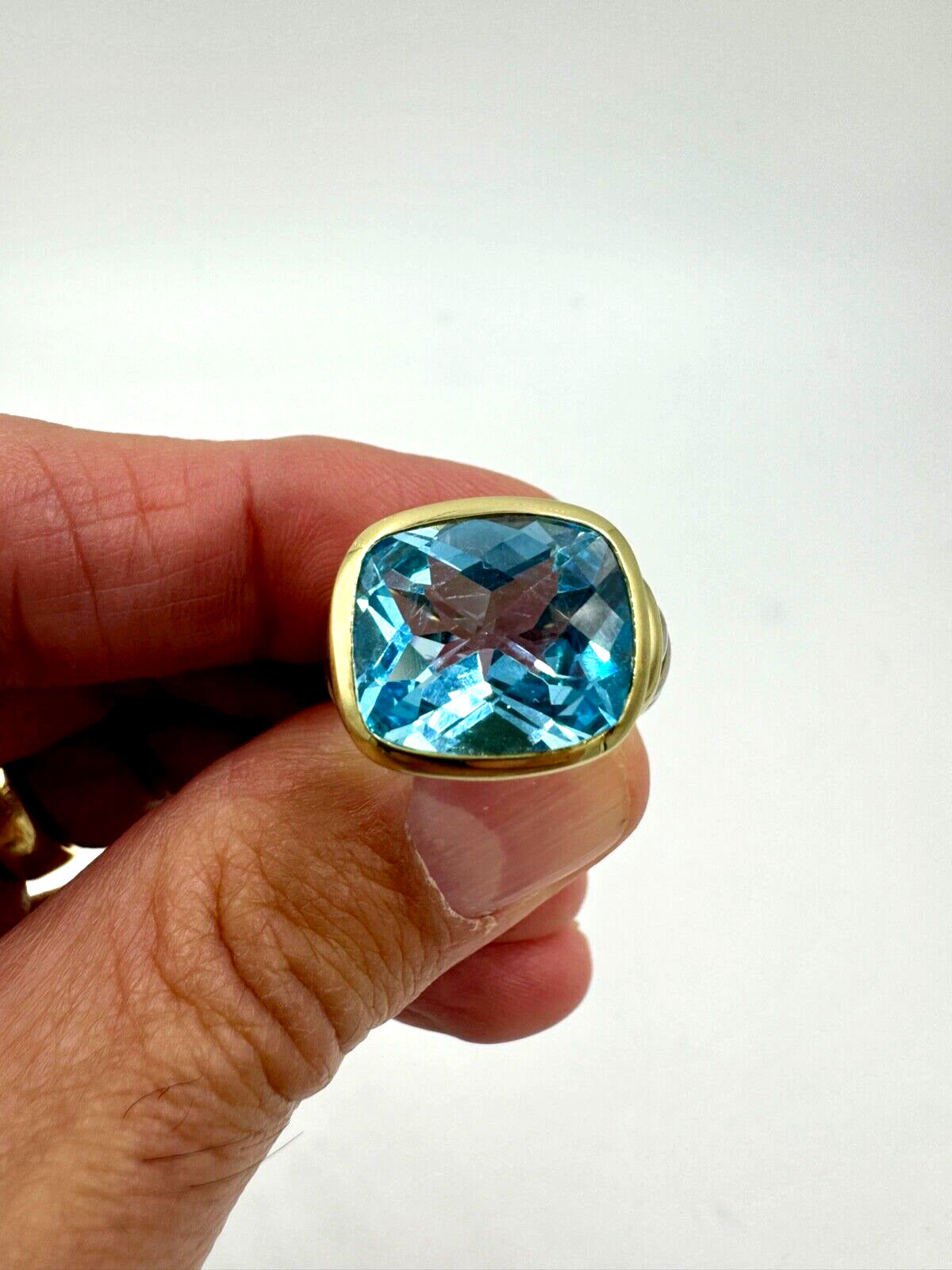 DAVID YURMAN 14K Gold and Sterling Silver Blue Topaz Large Noblesse Ring