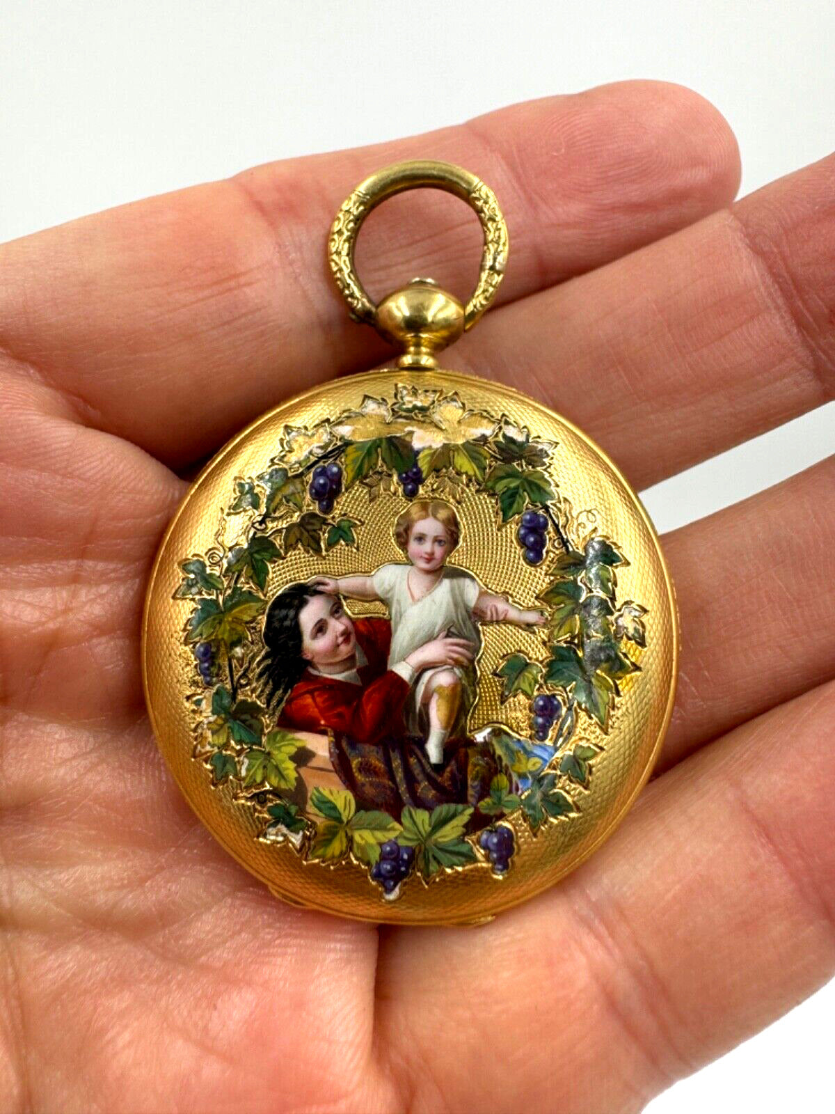 Antique 18k Gold Enamel Full Hunter Pocket Watch by Jules Delay with Key