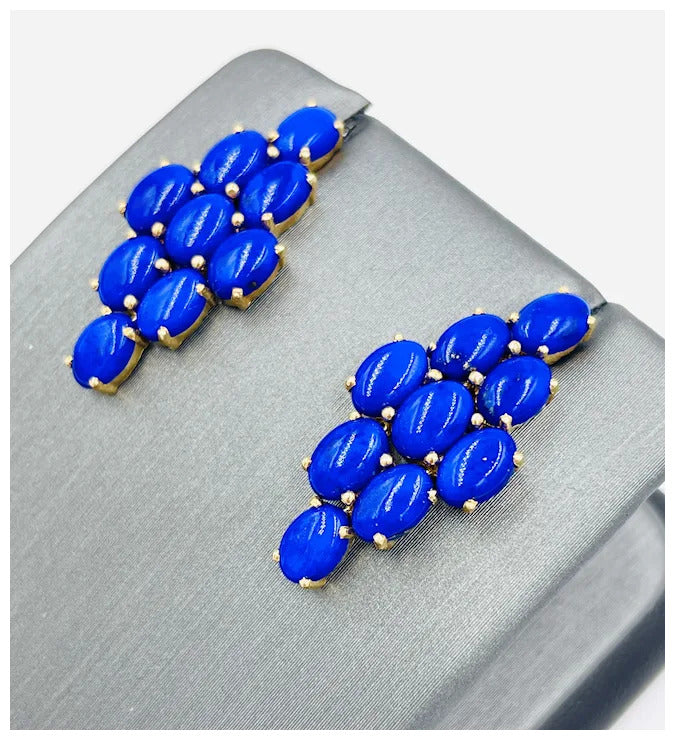 Vintage Hand Made 14k Gold Lapis Lazuli dangle earrings Mid-Century