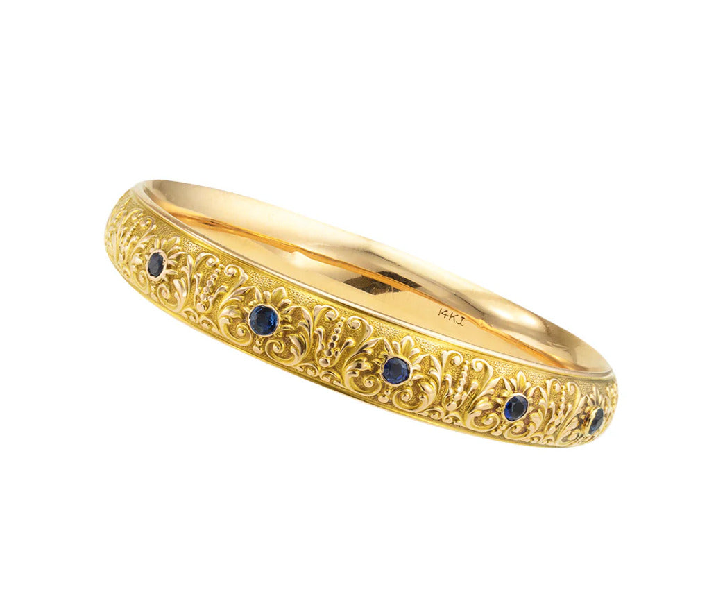 Krementz Sapphire Yellow Gold Antique Slip-On Bangle Bracelet