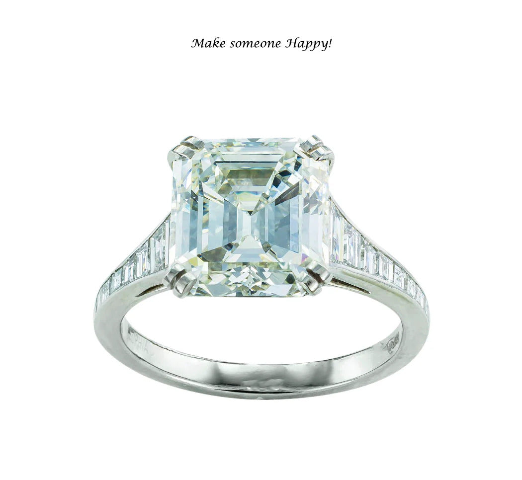 GIA Report Certified 4.09 Emerald Cut Diamond Platinum Engagement Ring