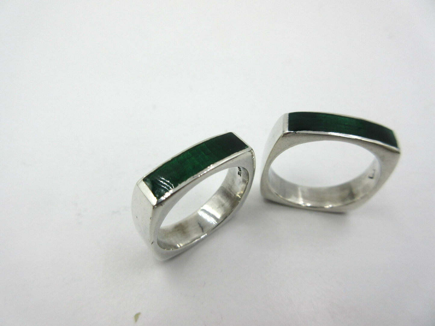 Siam Sterling Silver Blue & Green Enamel Ring Wedding Band Set of 2