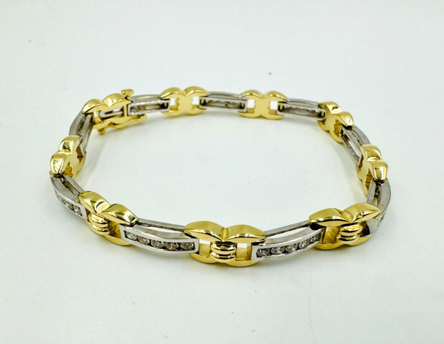 Estate 14k white and yellow Gold Diamond Link Bracelet