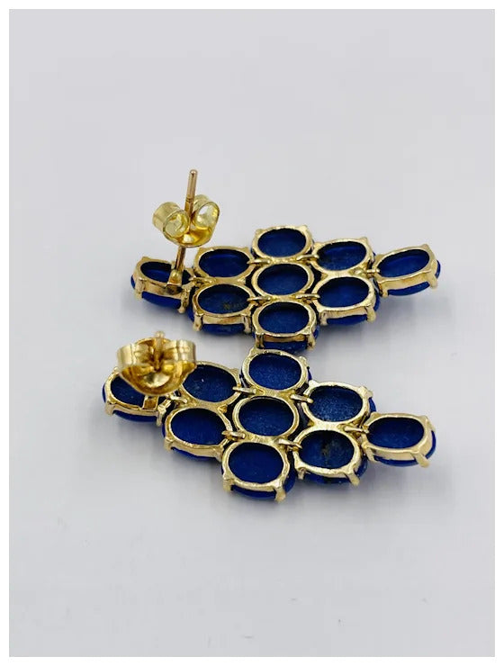 Vintage Hand Made 14k Gold Lapis Lazuli dangle earrings Mid-Century