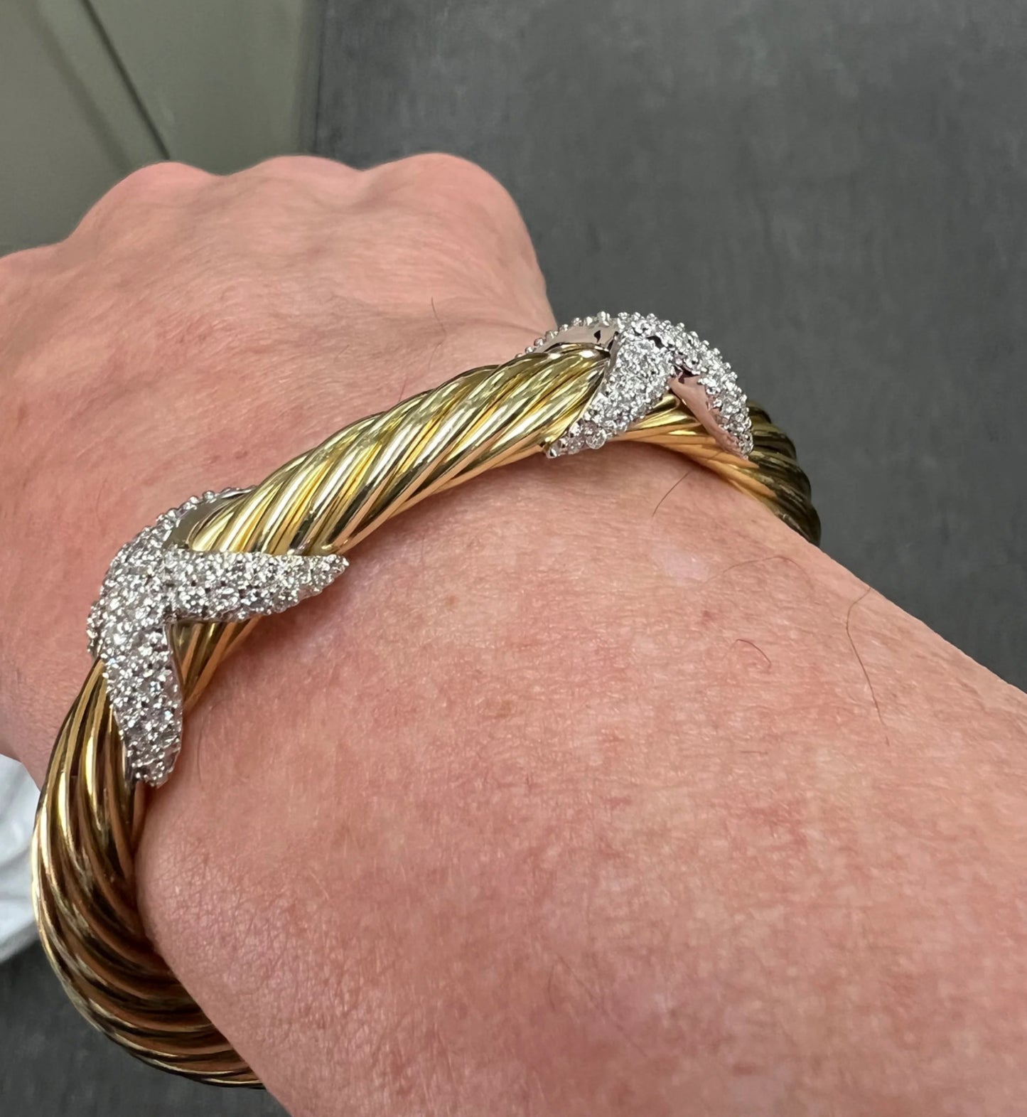 David Yurman Double Diamond X 18k Yellow Gold Cuff Bracelet