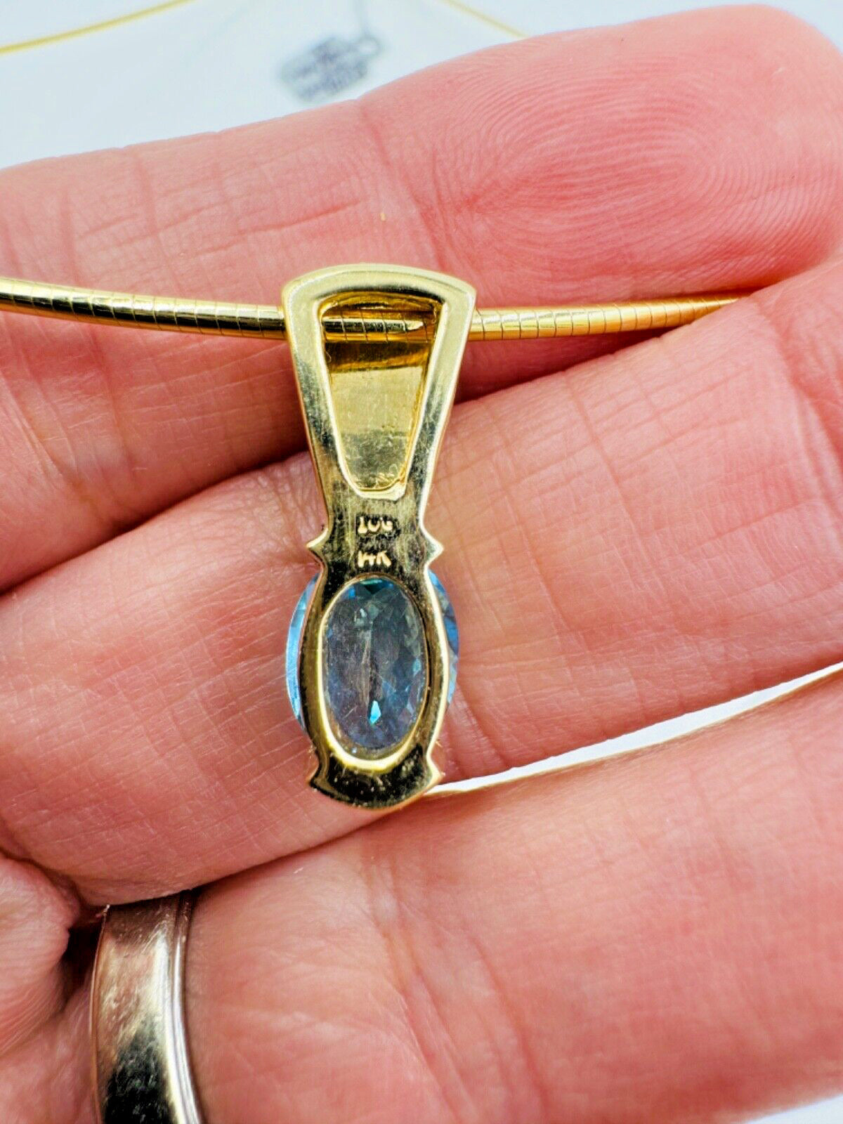 14k yellow Gold Opal and Blue Topaz  Pendant Necklace