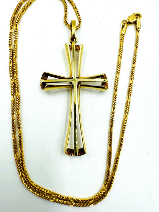 Italian 14k yellow gold  Cross Necklace Pendant Signed