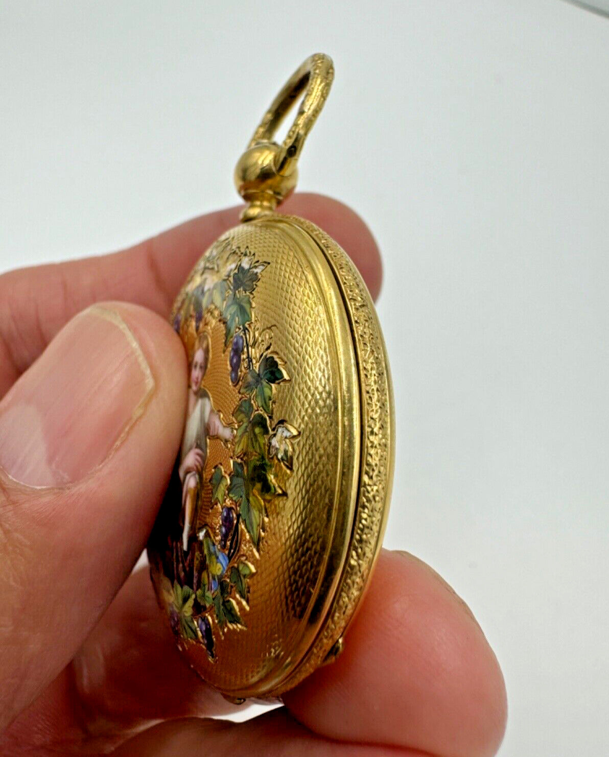 Antique 18k Gold Enamel Full Hunter Pocket Watch by Jules Delay with Key