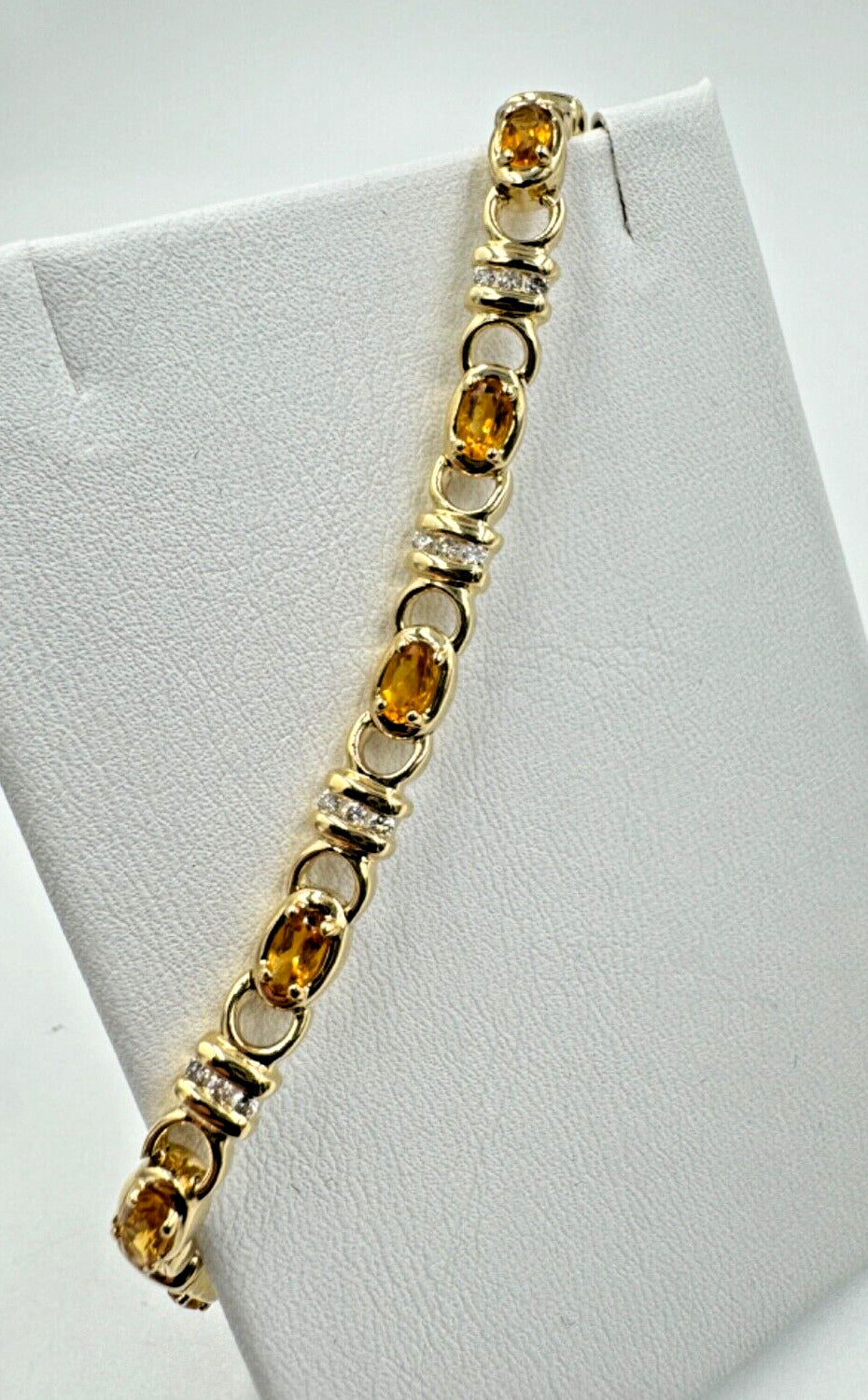 Citrine and Diamond 14k Yellow Gold Link Bracelet