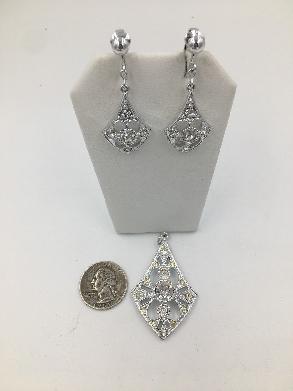 Vintage Sarah Coventry Rhinestone Pendant and Clip Earring Set