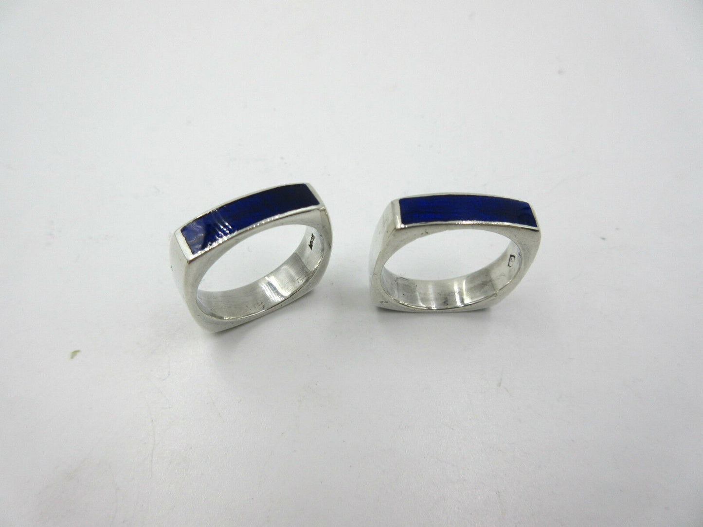 Siam Sterling Silver Blue & Green Enamel Ring Wedding Band Set of 2