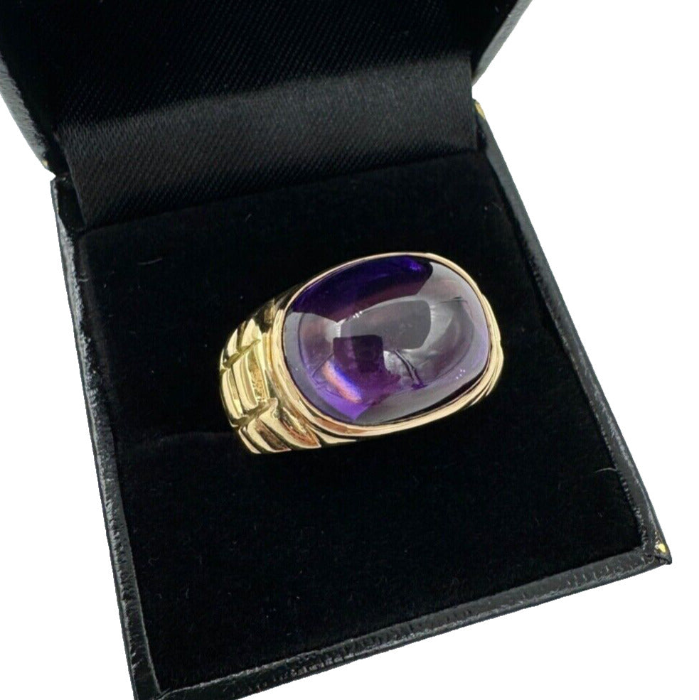 Estate Amethyst Cabochon 14k Yellow Gold Ring Chunky
