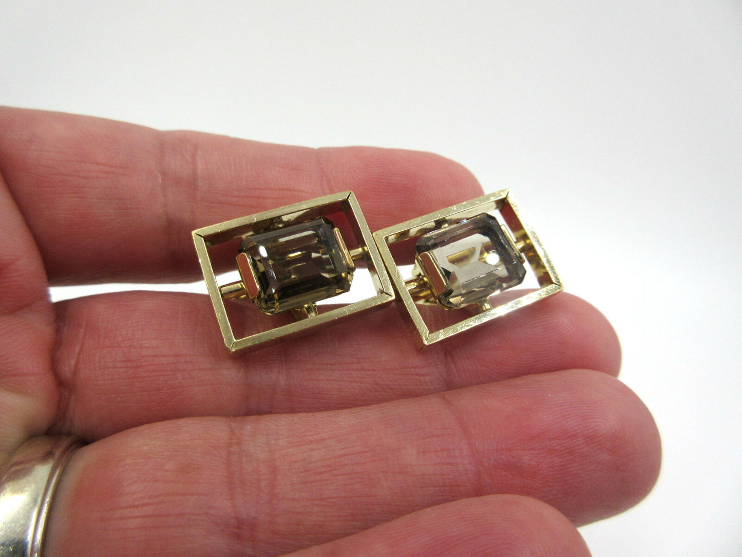 Vintage Anson 12K Gold Filled Smokey Topaz Gemstone Cufflinks