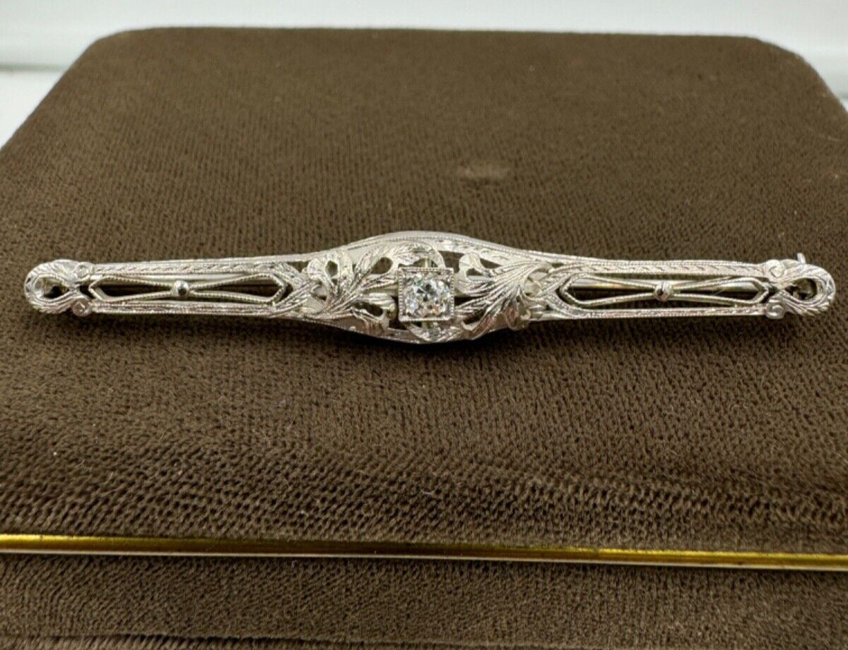 14k white gold Old European Diamond Brooch Pin