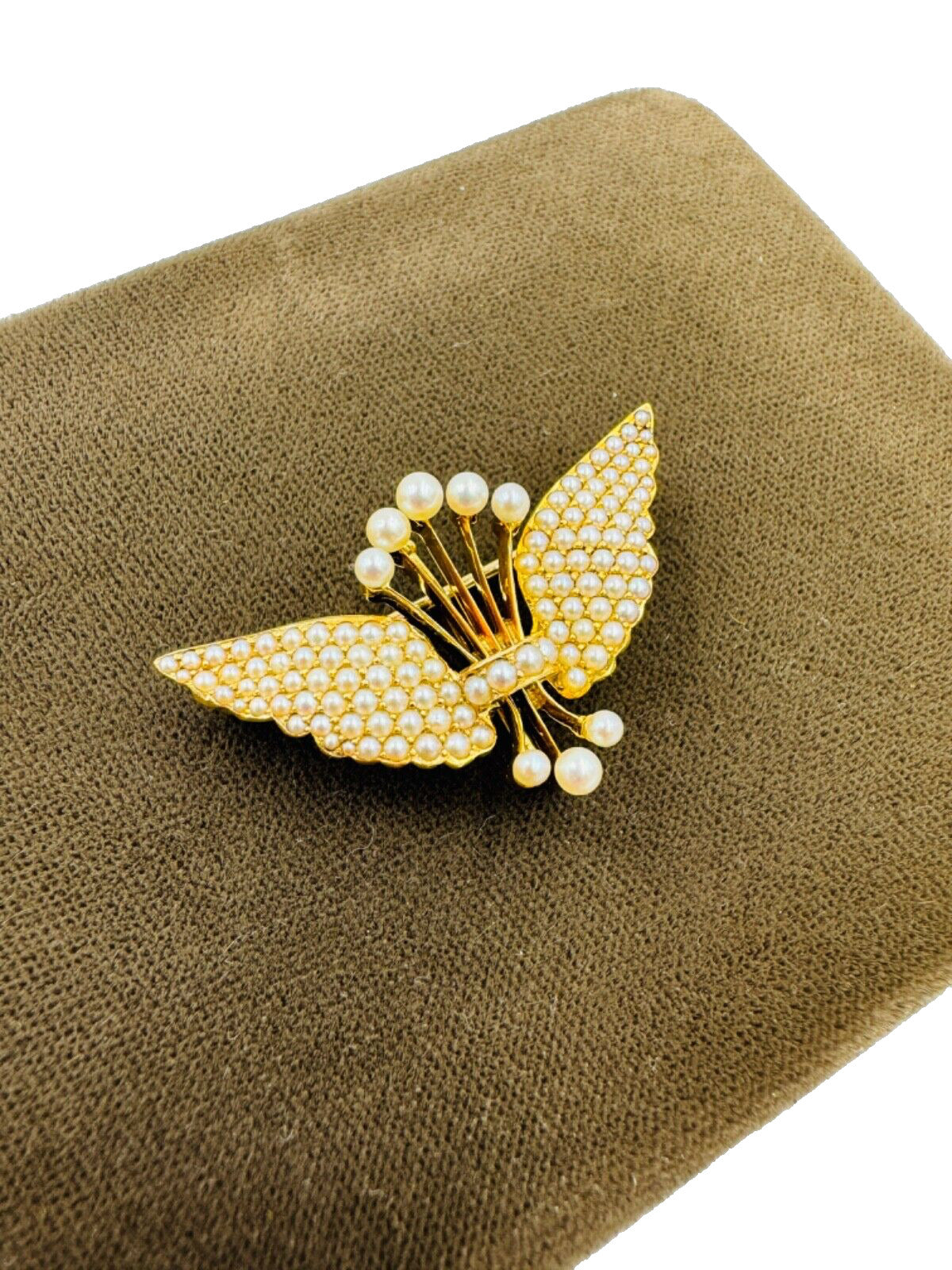 Hammerman Brothers 14K Yellow Gold Pearl Wings Crown Brooch Pin Vintage