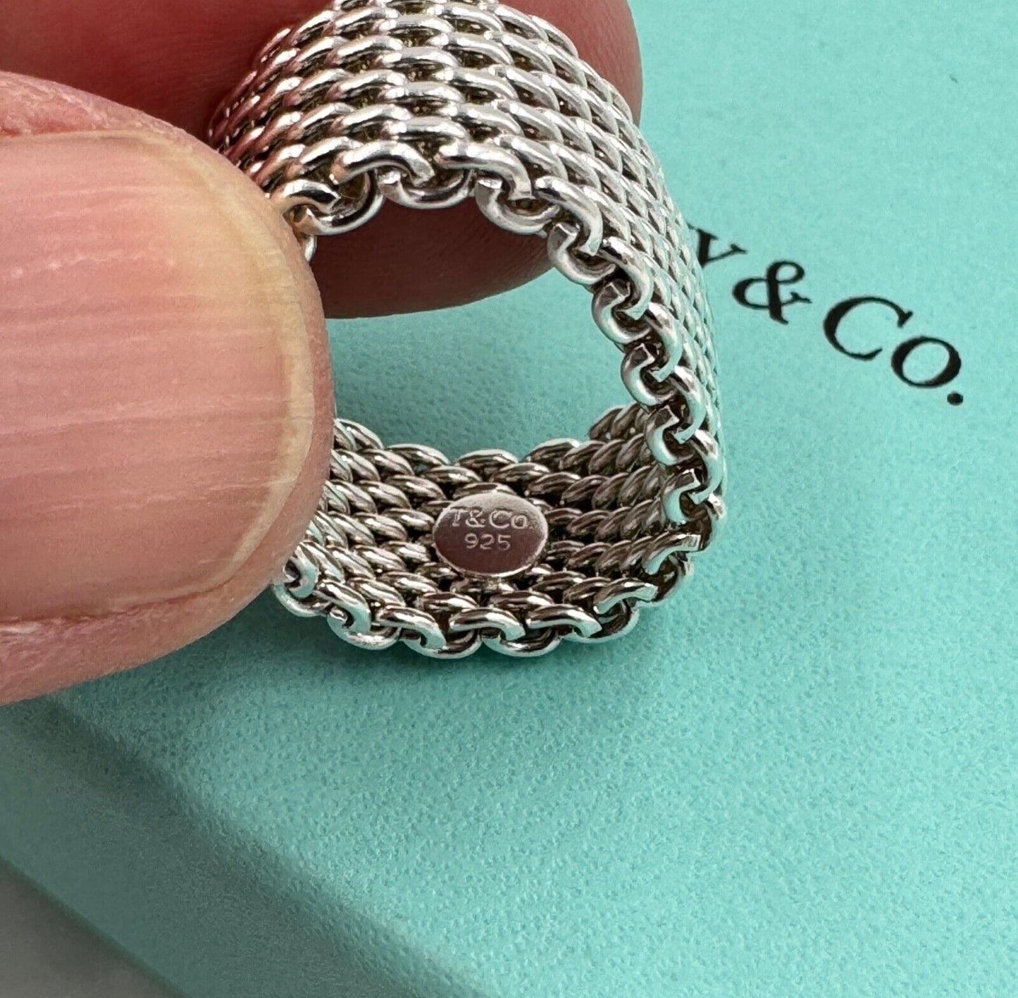 Tiffany & Co. Somerset Mesh 925 Sterling Silver Ring Sz 6.5