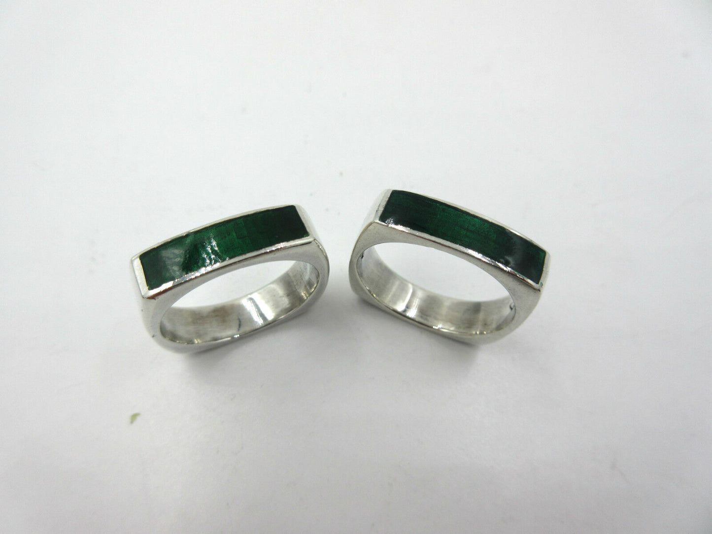 Siam Sterling Silver Blue & Green Enamel Ring Wedding Band Set of 2