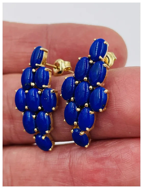 Vintage Hand Made 14k Gold Lapis Lazuli dangle earrings Mid-Century