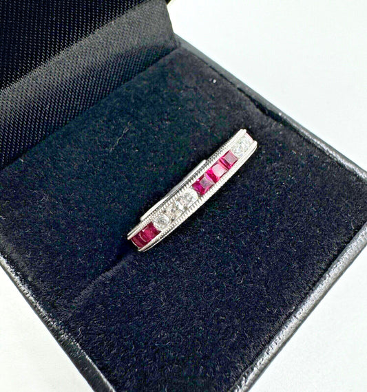 Platinum Ruby and Diamond Etched Band Ring 3mm