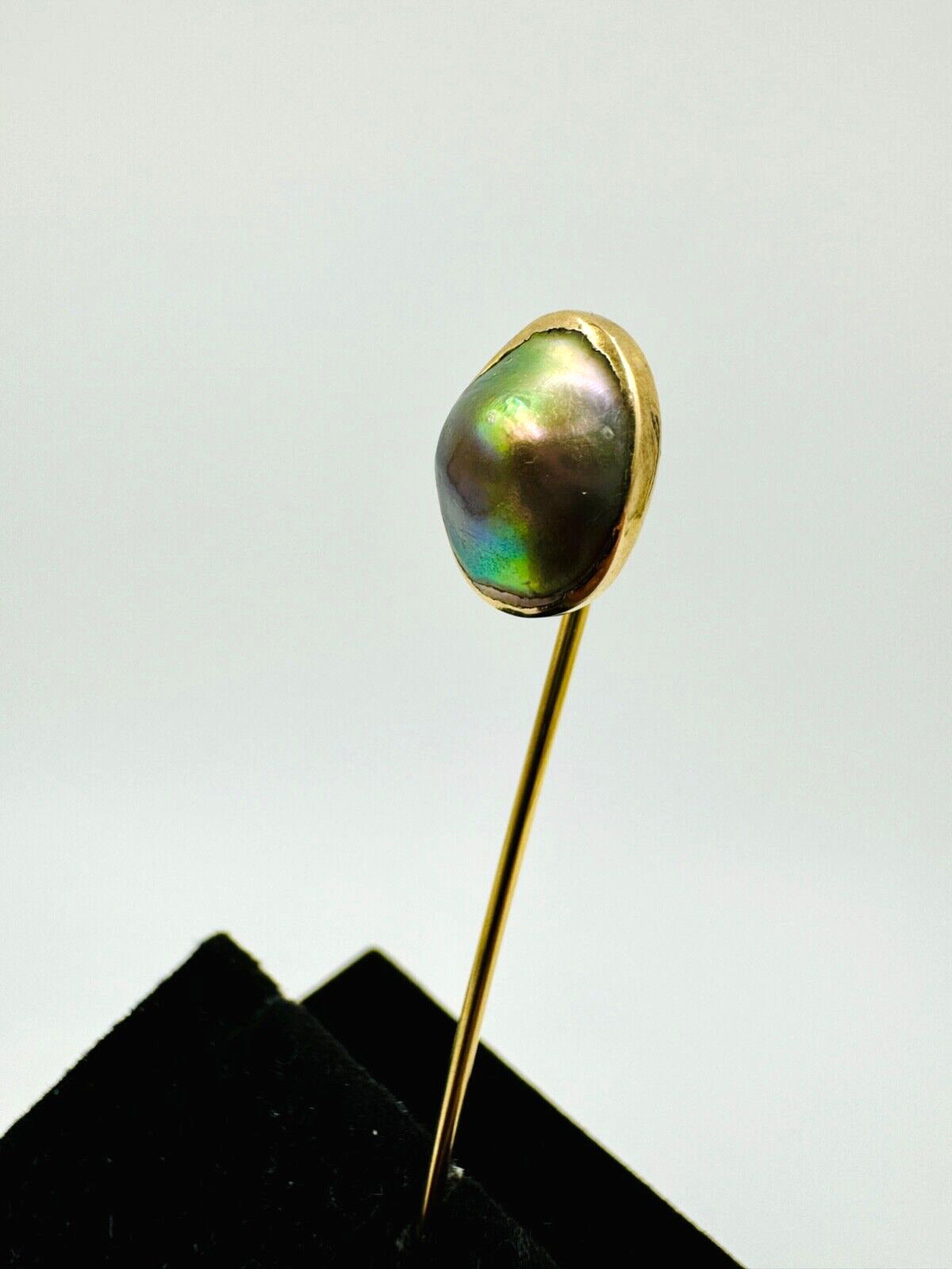 Antique 10k yellow gold Blister Pearl stick pin