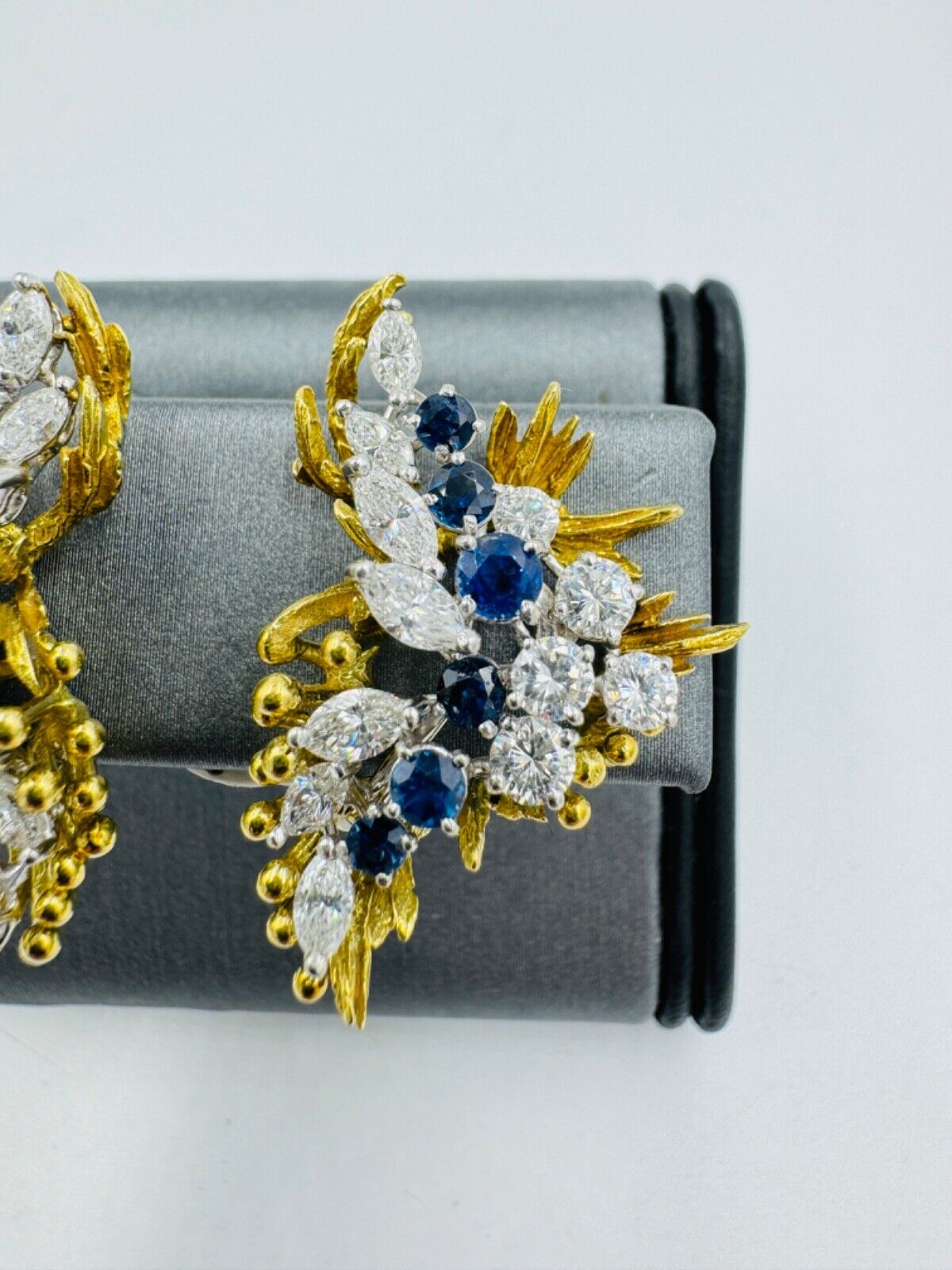 Estate 18k / Platinum Diamond Sapphire Earrings Circa 1970's