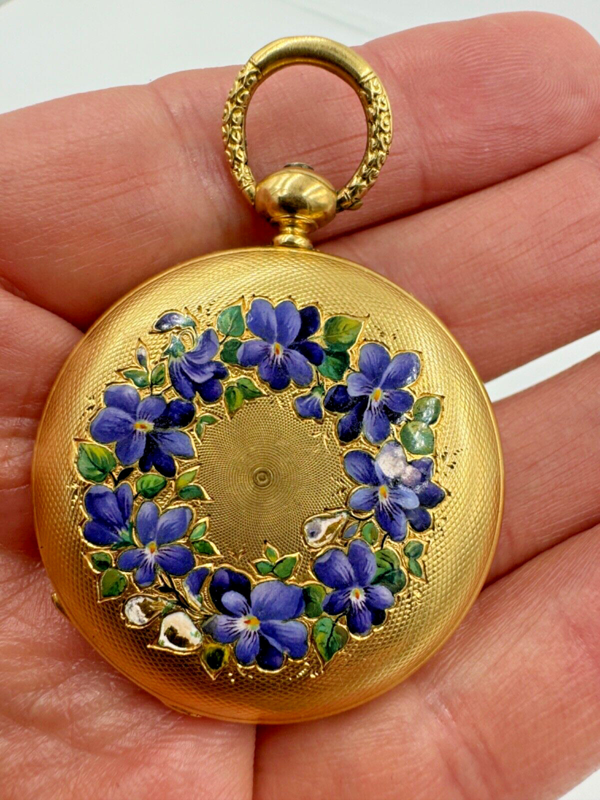 Antique 18k Gold Enamel Full Hunter Pocket Watch by Jules Delay with Key