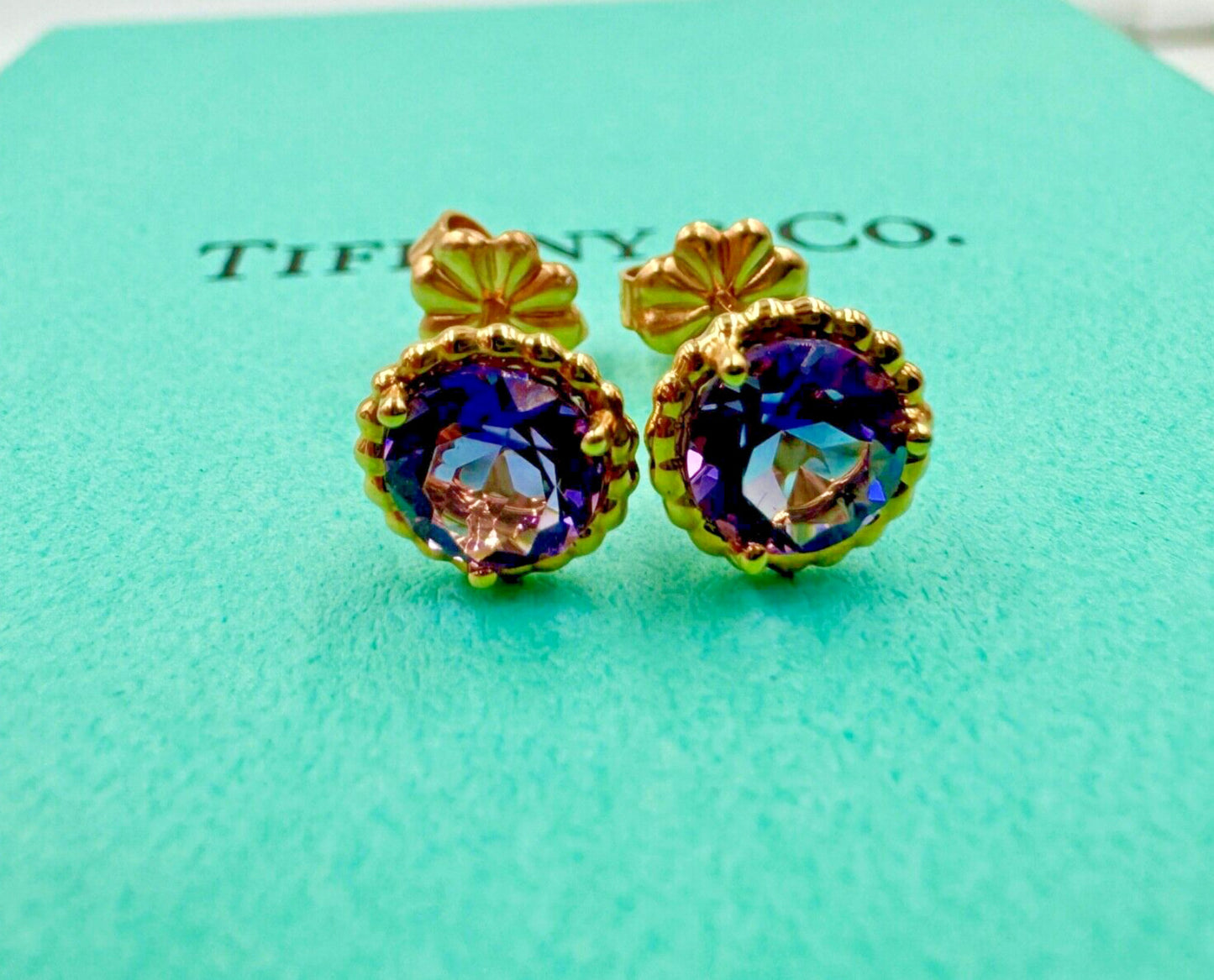 TIFFANY & Co. - 18K YELLOW GOLD AMETHYST SPARKLER STUD EARRINGS RARE PIECE!