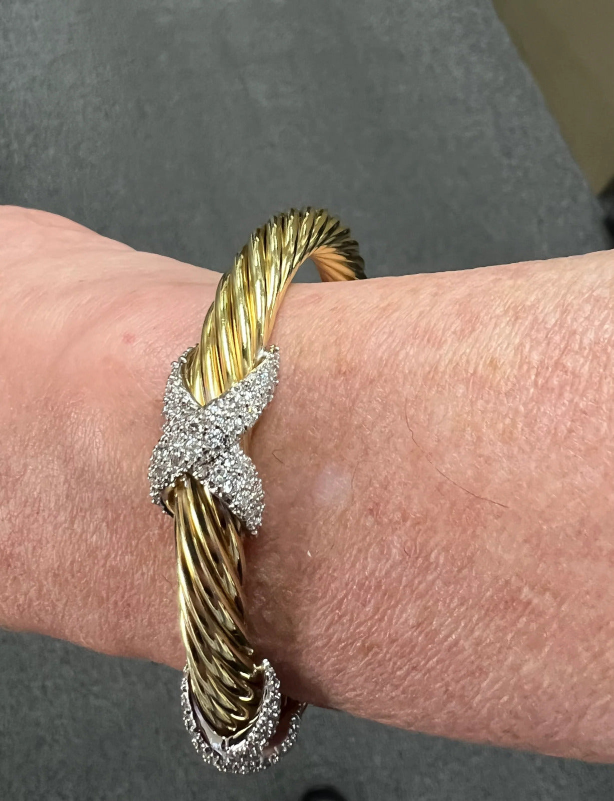 David Yurman Double Diamond X 18k Yellow Gold Cuff Bracelet