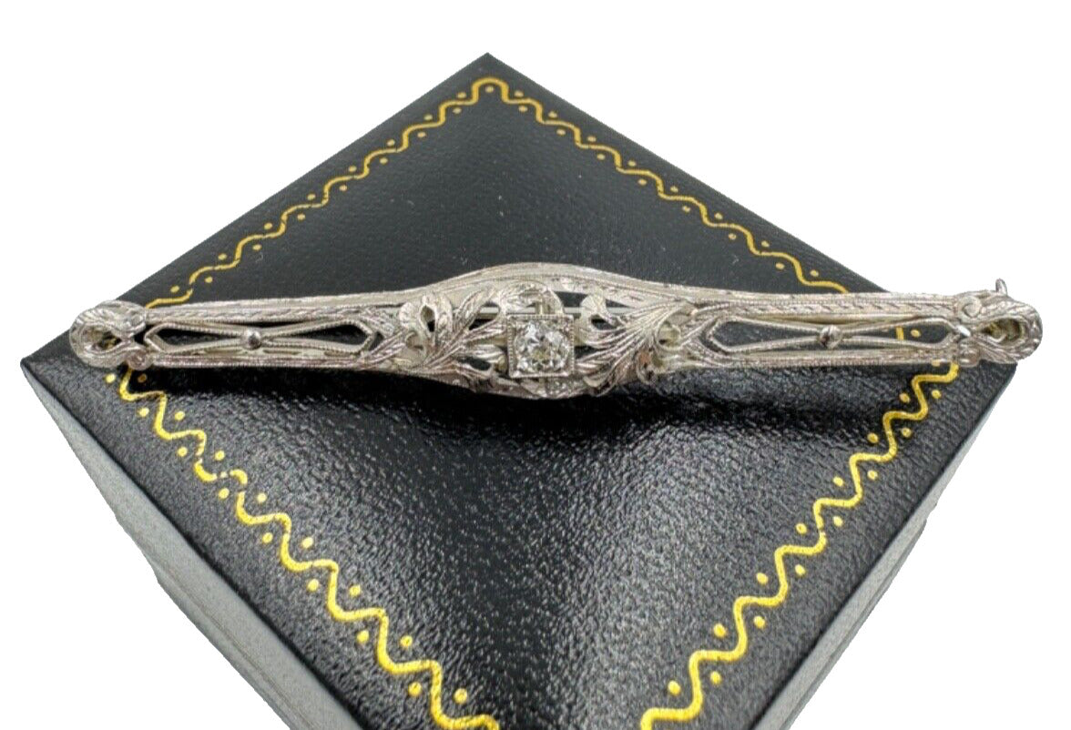 14k white gold Old European Diamond Brooch Pin