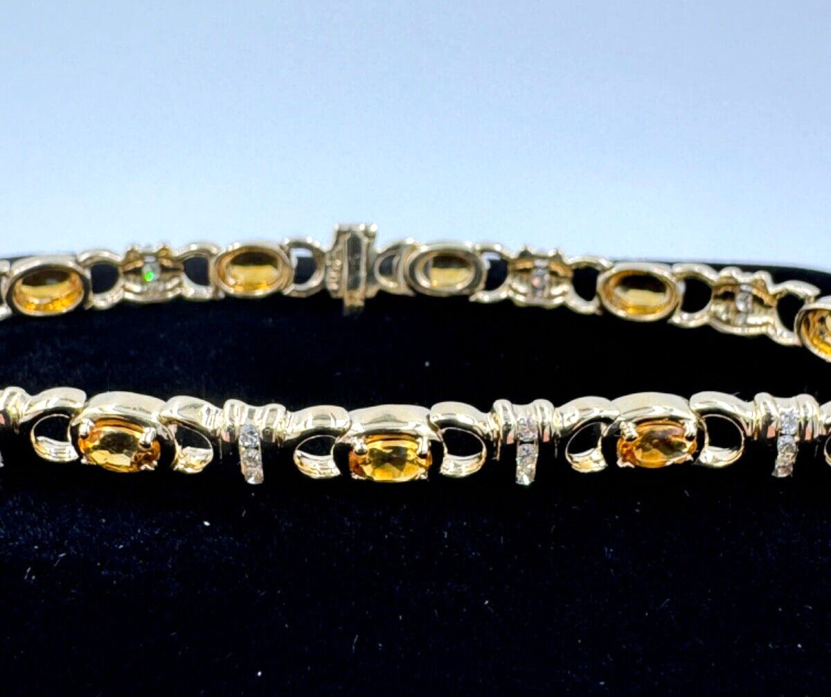 Citrine and Diamond 14k Yellow Gold Link Bracelet