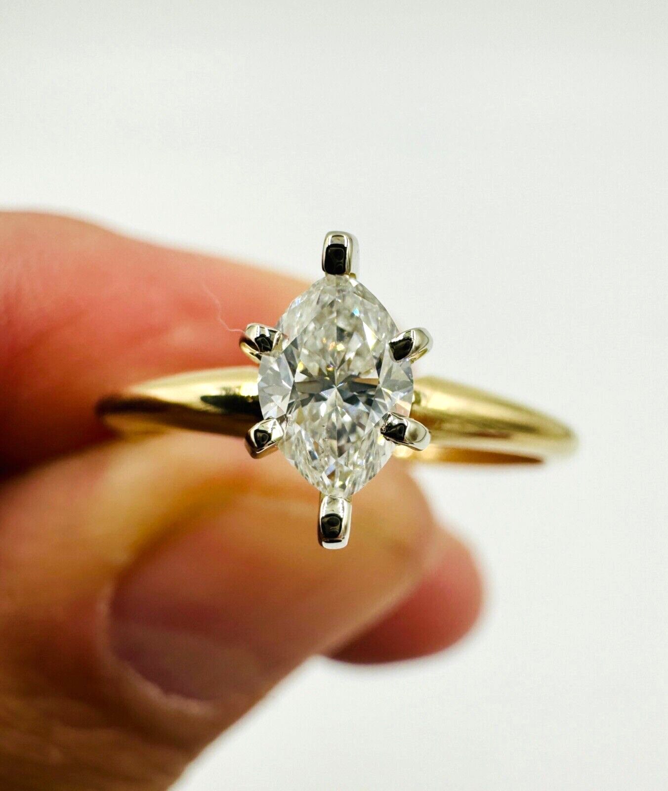 Estate 14k Yellow Gold Marquise Solitaire Diamond Ring .40cts