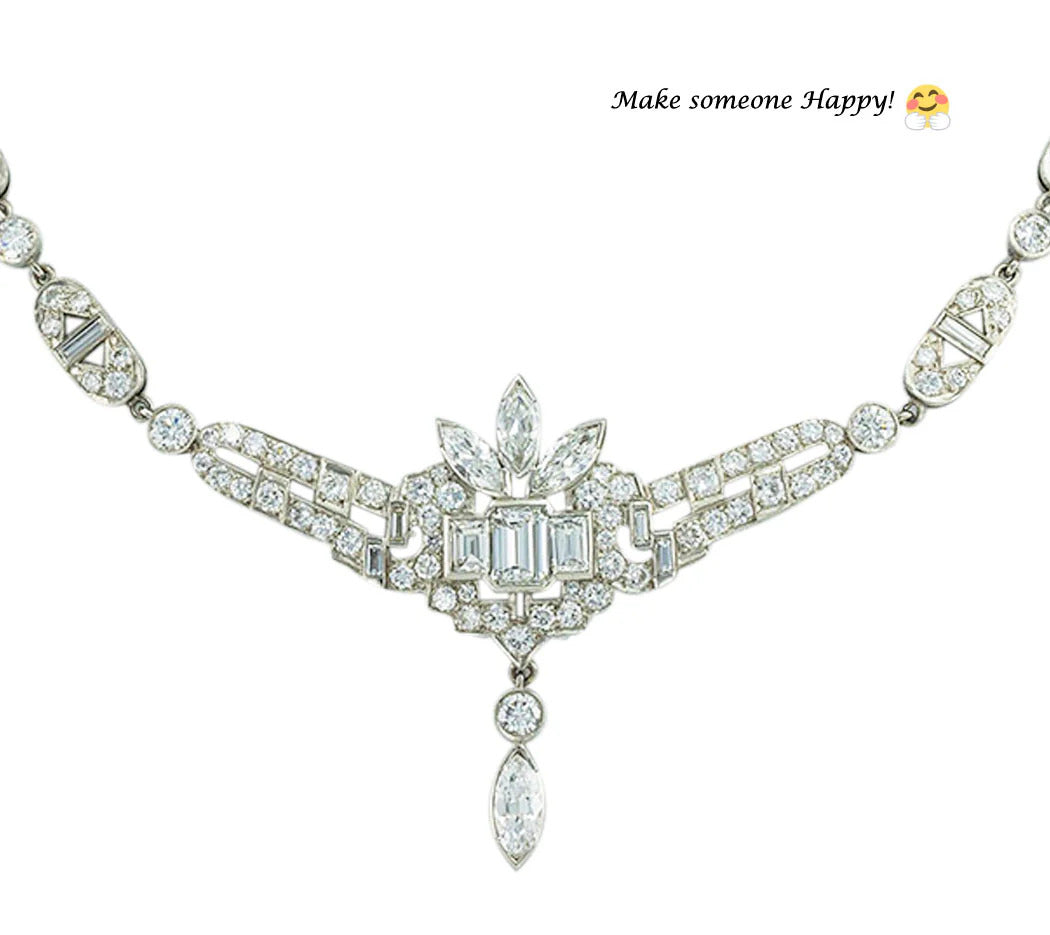 Art Deco 15.50 Carats Diamond Platinum Necklace