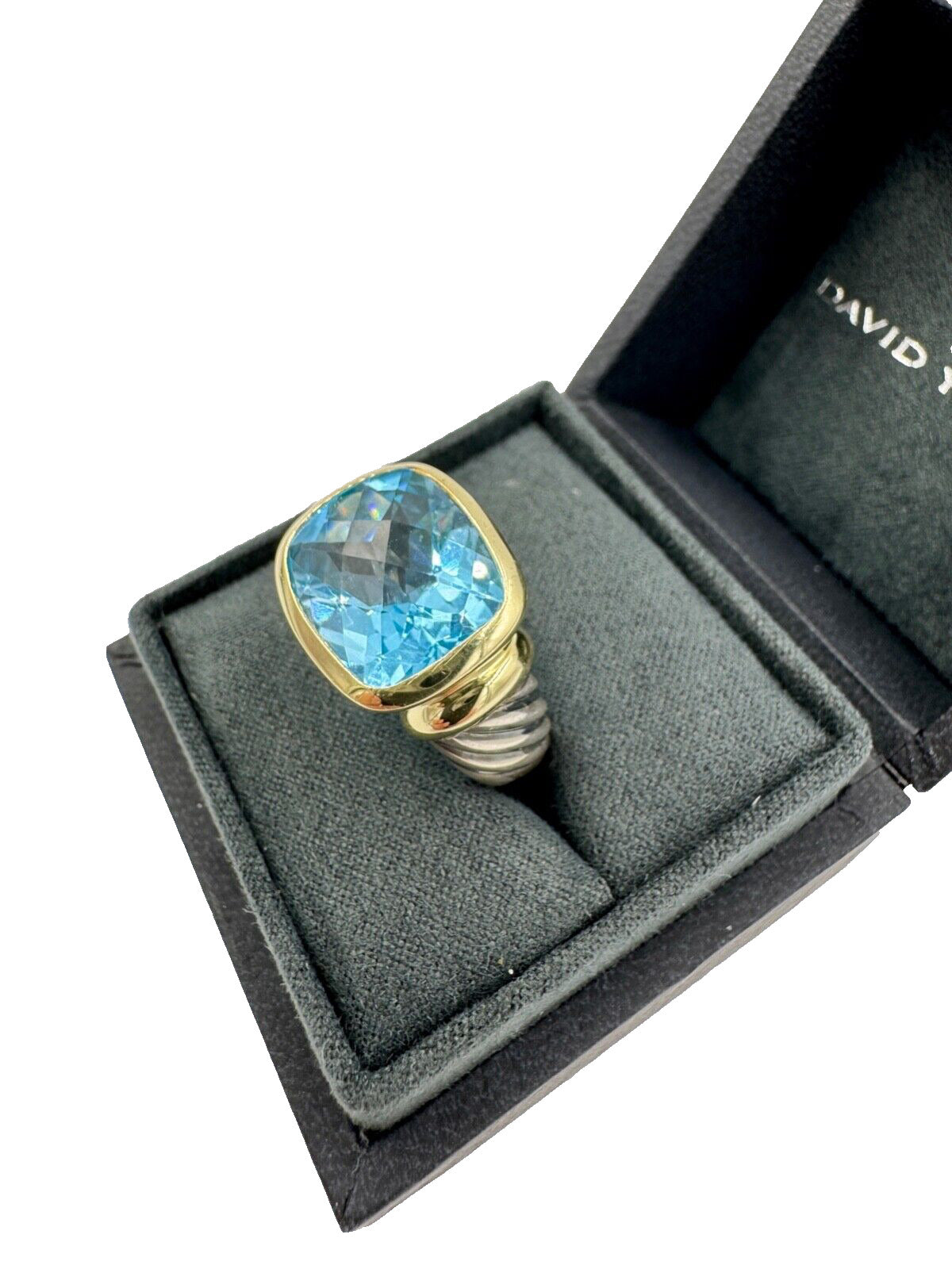 DAVID YURMAN 14K Gold and Sterling Silver Blue Topaz Large Noblesse Ring